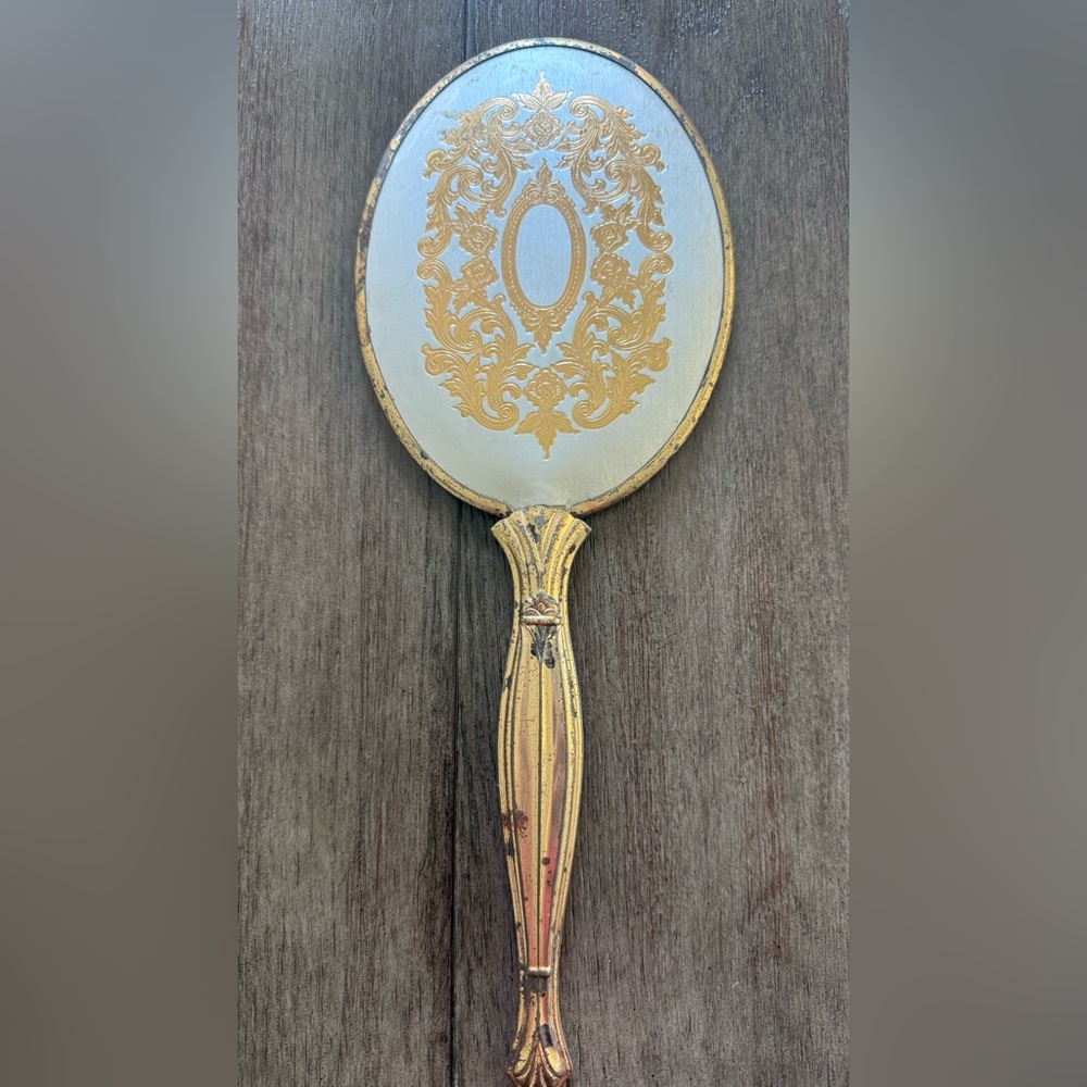 Vintage Handheld Mirror with Gold Detailing